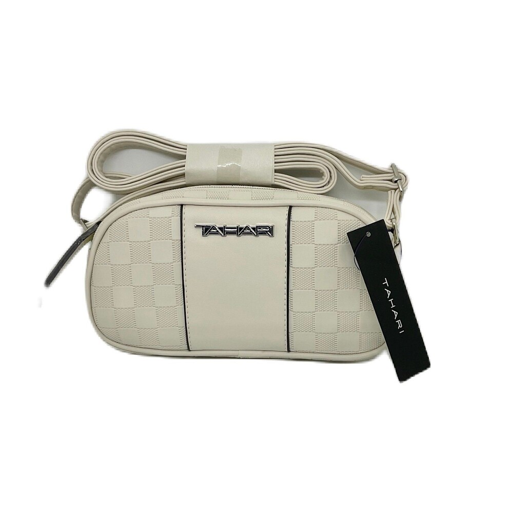 Tahari-Checkered Pattern Crossbody Bag “Bone” Color